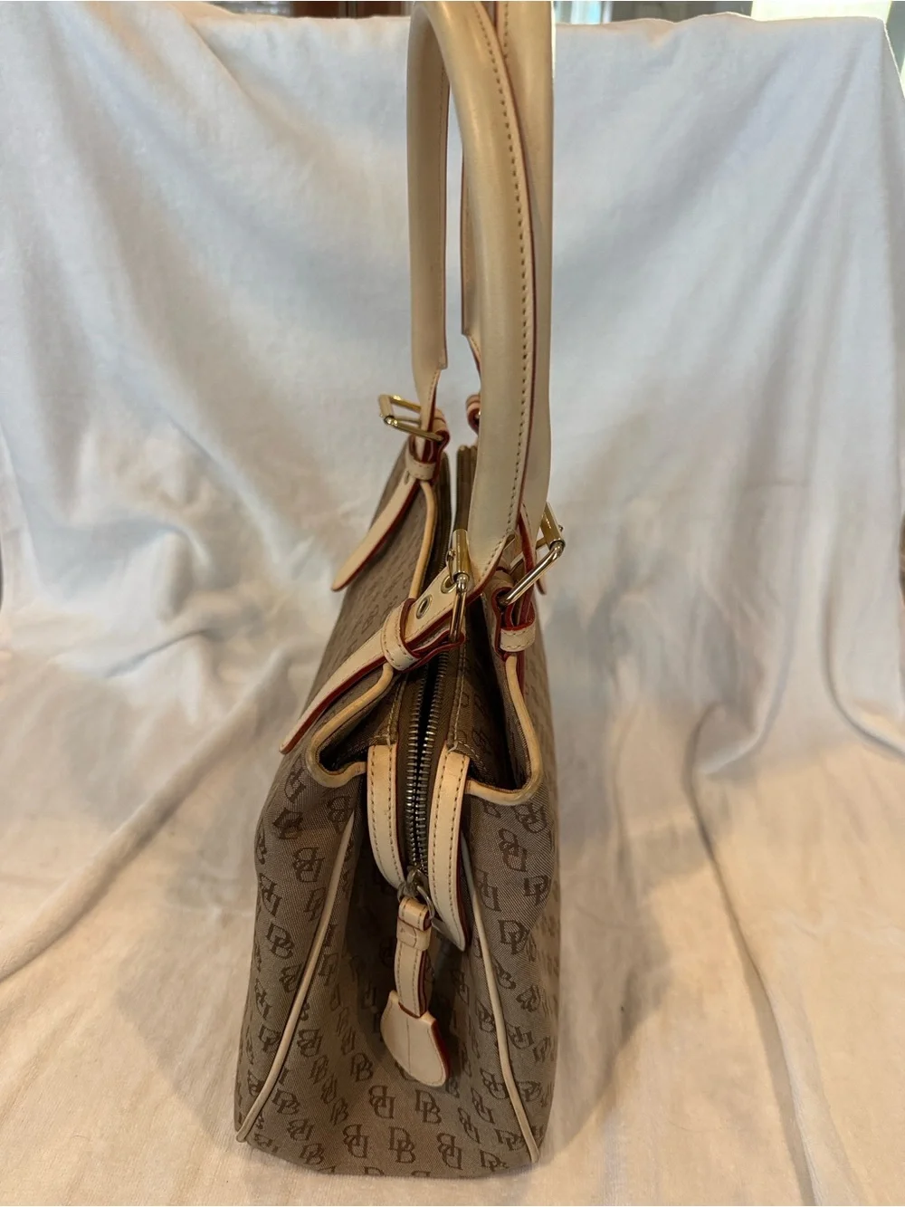 Dooney & Bourke Classic Tote. Tan signature cloth with Tan leather accents